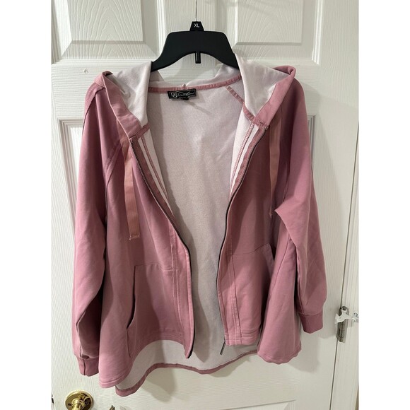 DG2 Diane Gilman DG Downtime Knit Flex Flutter-Back Hoodie Beige M - Picture 2 of 6